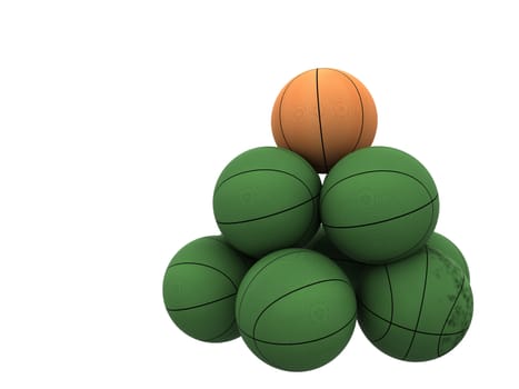 orange ball unique in green basket balls
