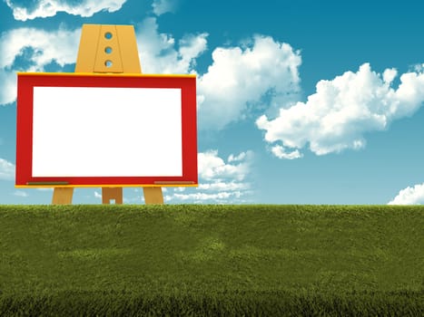 canvas board on green grass and blue sky environment