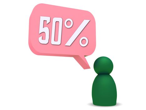 discount 50 percent in bubble with character