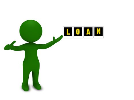 3d green character pointing towards loan