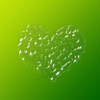 heart made up of drops on green background