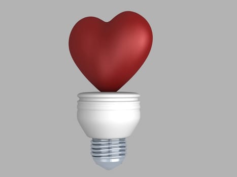 3d concept heart fluorescent bulb