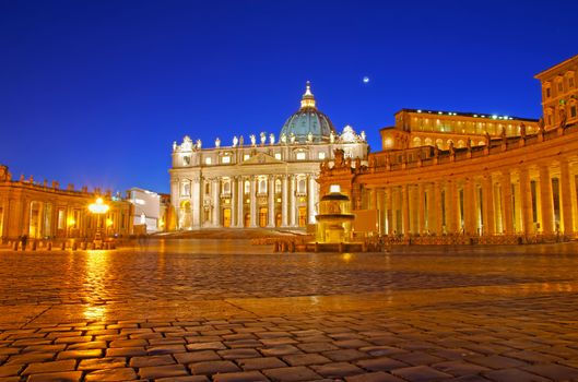 Piazza San Pietro (Saint Peter Square) in night, Vatican