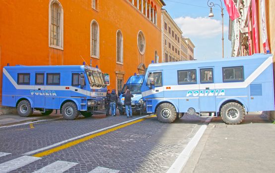 ROME, ITALY - MARCH 11: Police barrier in Rome, Italy during public workers strike on March 11, 2011 in Rome, Italy