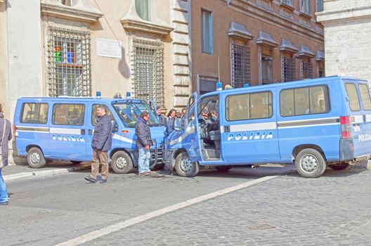 ROME, ITALY - MARCH 11: Blocked street by Police during public workers strike on March 11, 2011 in Rome, Italy