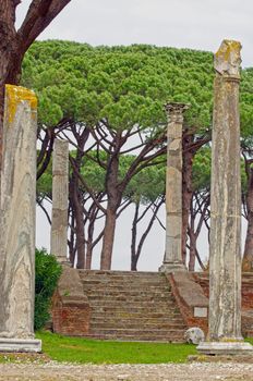 Ancient columns in Ostia Antica, near Rome