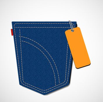 blue jeans pocket with blank orange tag
