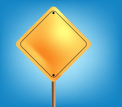 blank yellow sign board with isolated on blue sky