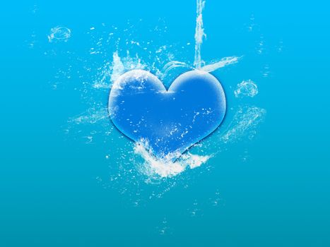 water splashes on blue heart