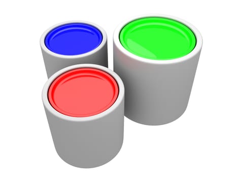 set of red green blue paint 3d box