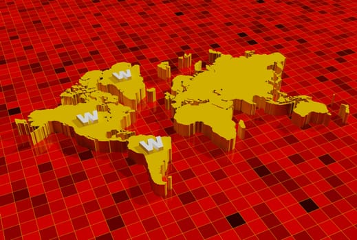 world wide web on 3d world map