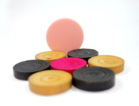 carrom coins with depth of field