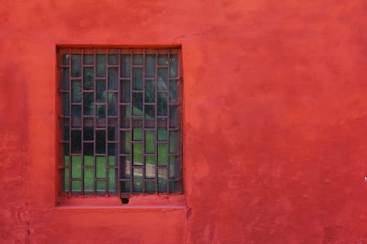 empty window with red wall of jantar mantar