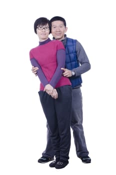 Portrait of married couple on white background