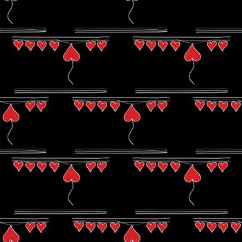 black seamless pattern with red heart