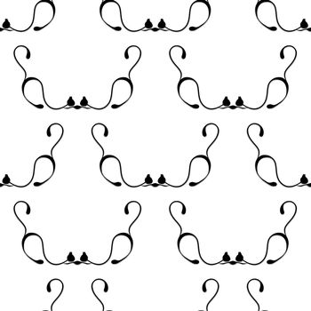 white seamless pattern with black cat