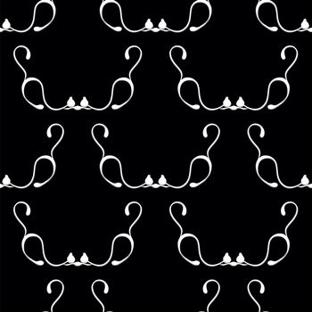 black seamless pattern with white  cat