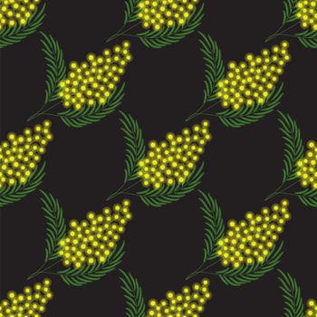 black seamless pattern with yellow mimosa