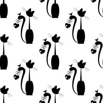 seamless pattern wth cat and  fish  silluete