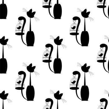 seamless pattern Cat and Bird