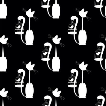 seamless pattern Cat and Bird