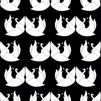 seamless pattern with white swan on black background