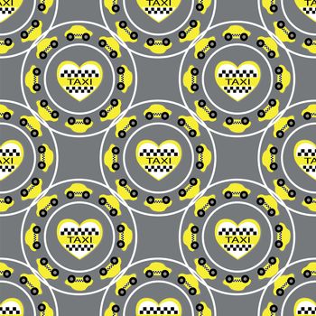 seamless pattern with yellow cars and taxi symbol