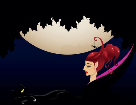 Beautiful Witch  With Black Cat on Celebrating Halloween