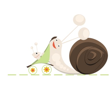 Family of snails on a walk
