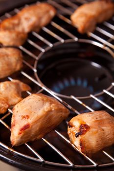 Tasty chicken meat on gas grill