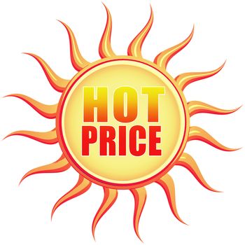 Isolated illustrated orange sun with text Hot Price