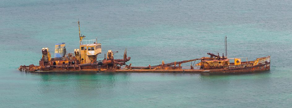 Unidentified sunken vessel at the coast of the Caribbean Isle of Saint Martin