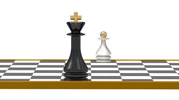 King and Pawn on Chessboard, 3D Render