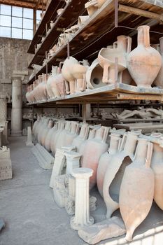 Pompeii antique pottery jugs.