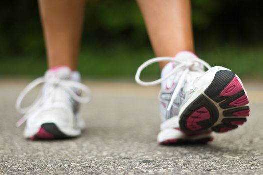 Running shoes close-up.  Female runner.