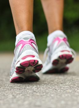 Running shoes close-up.  Female runner.