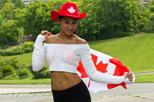 Sexy Canada girl with a flag