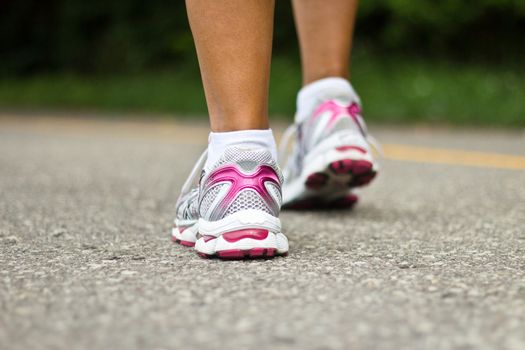 Running shoes close-up.  Female runner.