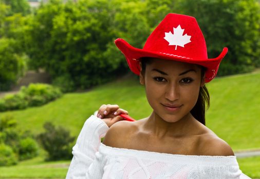 Pretty Canada girl with red cowboy hat