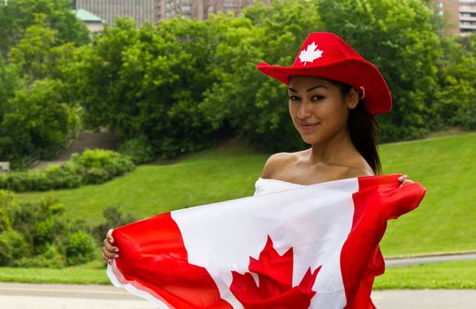 Sexy girl with a Canada flag