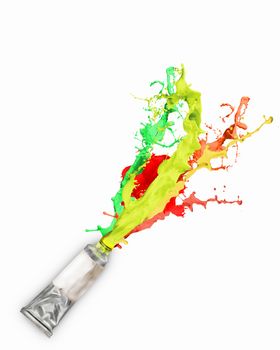 Image of paint tube with color splashes