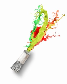 Image of paint tube with color splashes