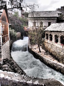 Waterfall in downtown Mostar