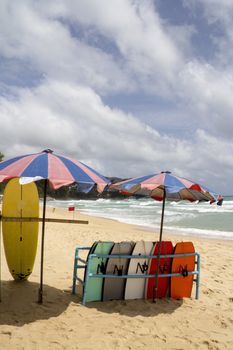 Surf and body boards on Surin beach, Phuket, Thailand