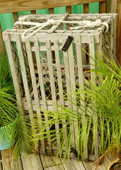 wooden commercial lobster or crab trap in florida