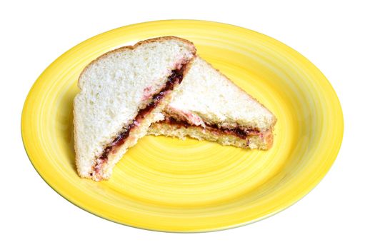 peanut butter and jelly sandwich on a yellow plate