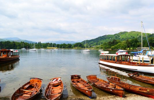 An image of several boats on Lake Windermere in the English Lake District.