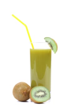 Natural kiwi juice in glass. A white background.