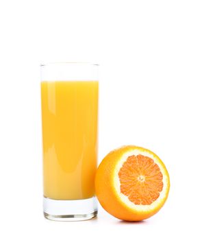 Glass of fresh orange juice isolated on a white background.