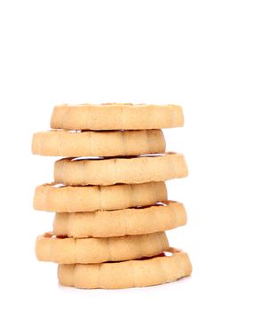 Stack of biscuits. Close up. White background.